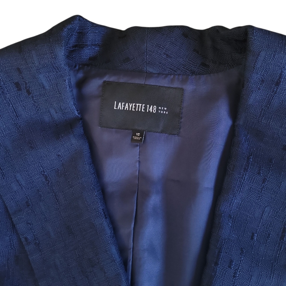 Lafayette 146 New York Blue Jacquard Wool Blend Single Button Blazer Women Sz 16 - Picture 6 of 12